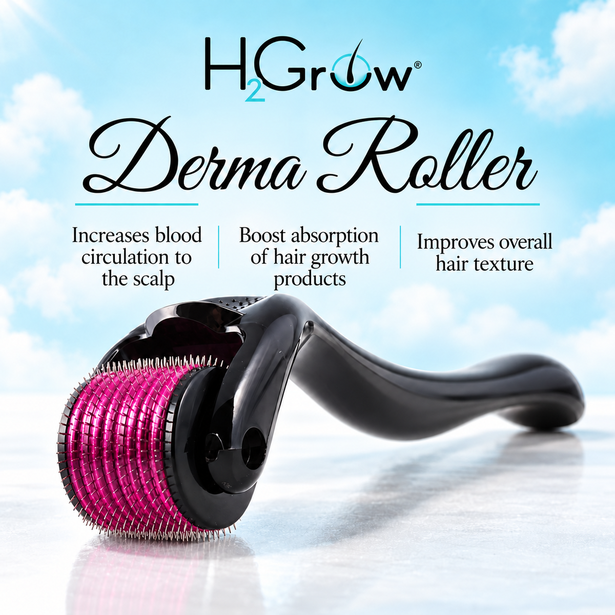 H2Grow Derma Roller with 600 0.25mm Titanium Micro Needles for Scalp Rejuvenation